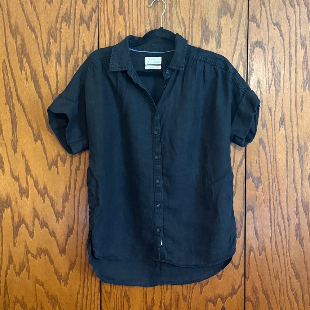 J.Crew Baird McNutt Irish Linen Shirt Womens Small Black Relaxed Button Front